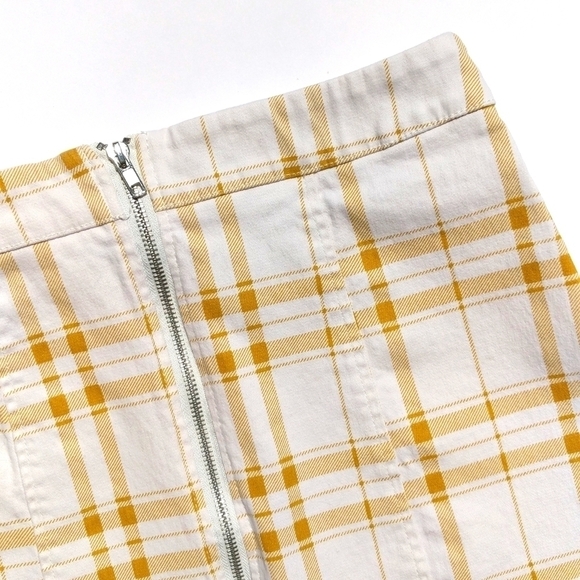 Forever 21 Plaid High Waisted Zip Up Front Mini Skirt White Yellow Medium - Picture 2 of 10